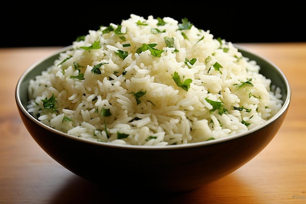 Egg fried rice with freshly chopped cilantro and gr