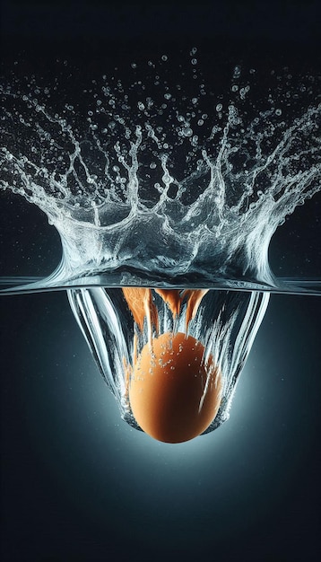 an egg is floating in the water with a splash of water