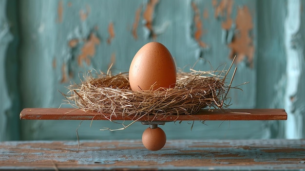 an egg is placed on top of a bird nest