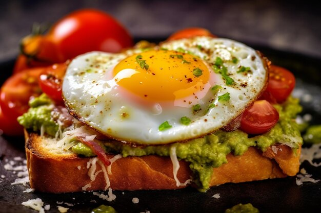 Photo an egg is on a sandwich with a tomato and a tomato on the top