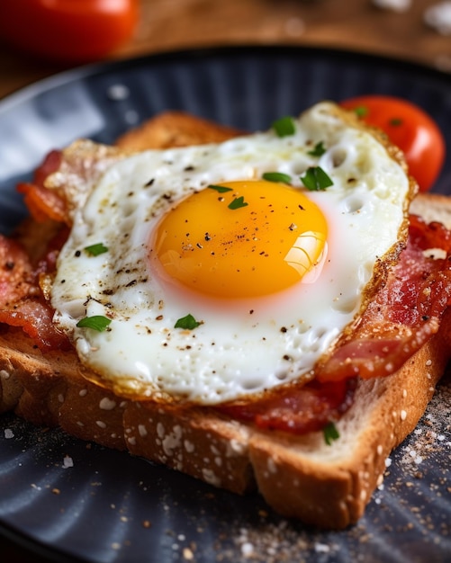 Photo an egg is on a toast with an egg on it