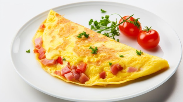 Egg Omelette with Ham and Tomatoes on a Plate