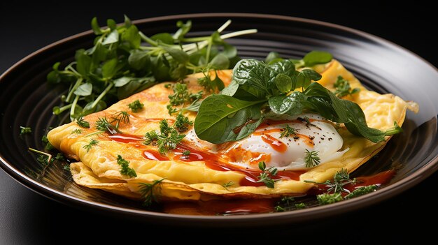 Photo egg omelette with ham and tomatoes on a plate