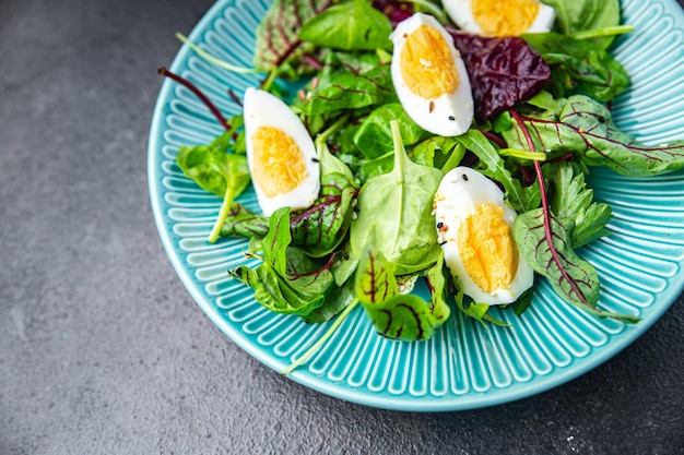 egg  salad green leaves mix fresh portion dietary healthy meal food snack on the table copy space