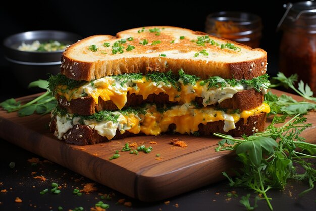 Photo egg salad sandwich with fresh chives and paprika