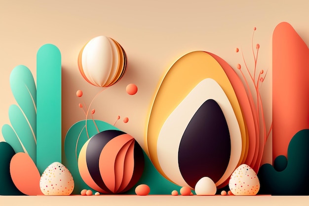 Egg shape Easter holiday minimal composition Creative Easter abstract illustrations with elements of minimalism