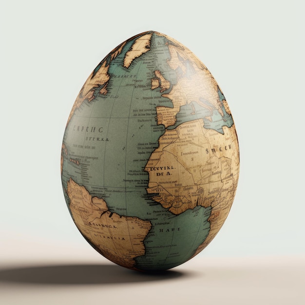 Egg shaped earth on white background generative AI