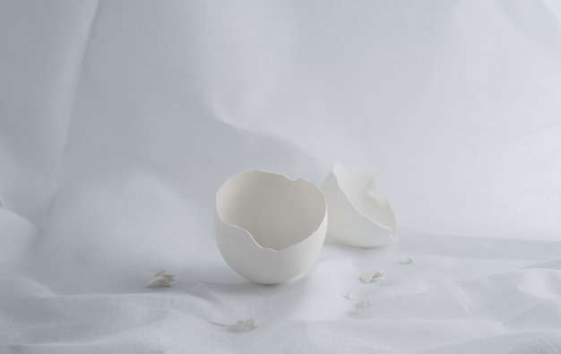 Egg shell on white fabric