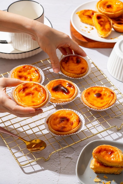 Egg tart, traditional Portuguese dessert, pastel de nata.