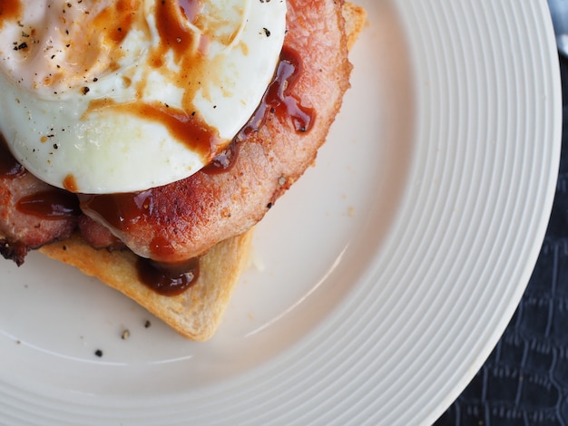 egg on toast tasty food for breakfast time in fresh morning