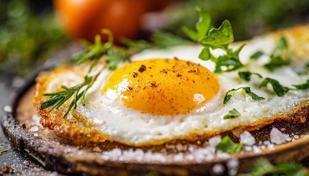 Photo an egg with herbs on top of it is sitting on a plate