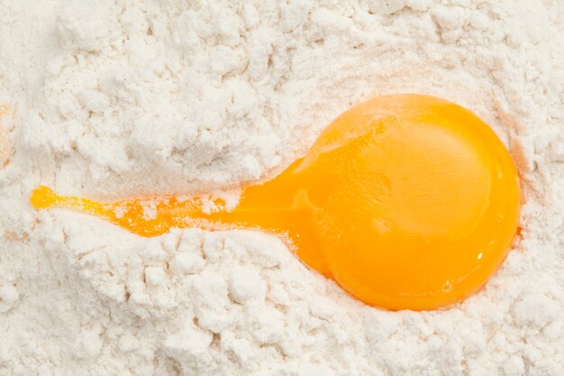 Egg yolk on the flour