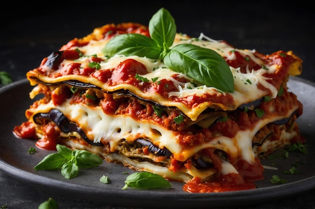 Eggplant lasagna with ricotta mozzarella and marinara sauce