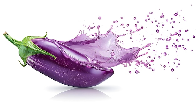 Eggplant in a lively splash isolated on white background illustration