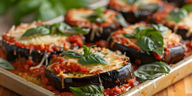 Eggplant Parmesan with Melted Cheese and Fresh Basil Recipe Concept Eggplant Parmesan Vegetarian Cuisine Italian Recipes Healthy Cooking Fresh Ingredients