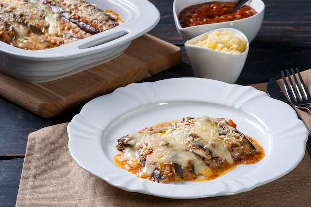 Eggplant parmigiana with cheese and tomato sauce