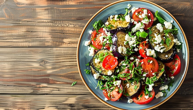 eggplant salad with tomato and feta cheese