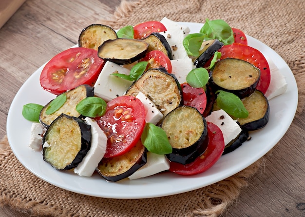 eggplant salad with tomato and feta cheese