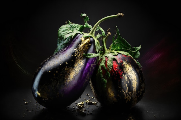 Eggplant vegetables splash isolated on black background