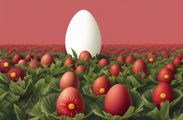 Eggs in beautiful Nature Landscapes Easter Eggs hunt theme Farm eggs AI Generated