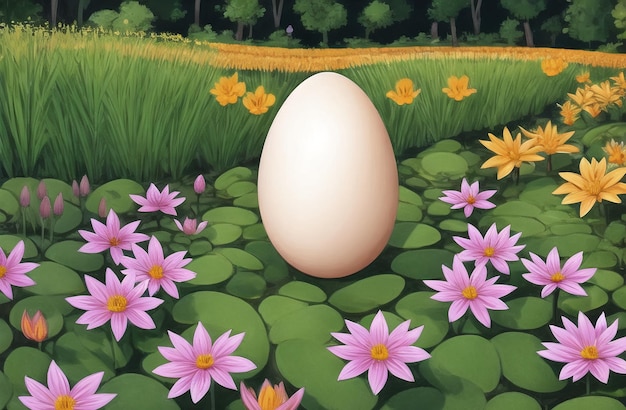 Eggs in beautiful Nature Landscapes Easter Eggs hunt theme Farm eggs AI Generated