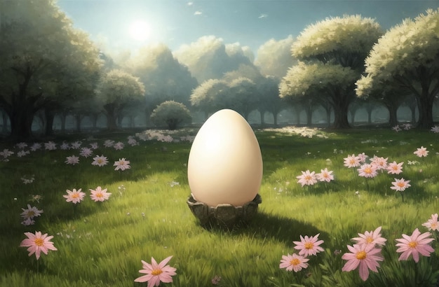 Eggs in beautiful Nature Landscapes Happy easter day hunt theme Farm eggs AI Generated