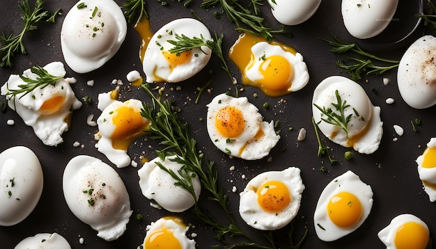 eggs on a black board with herbs and herbs