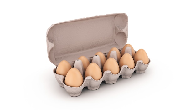 Eggs in box 3d rendering