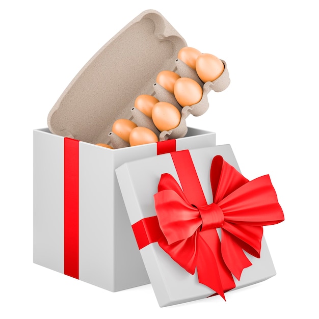 Eggs in an egg carton inside gift box 3D rendering