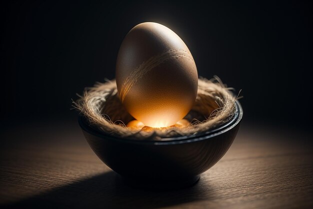 Eggs inside a glass ball on the desktop under natural light closeup creative wallpaper background