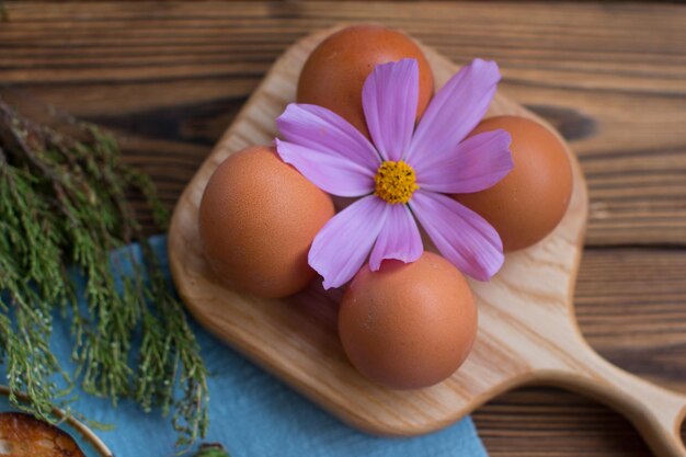 eggs on a stand with cherry jam Cooking breakfast fried white toast