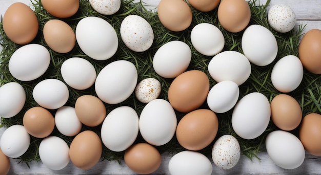 Photo eggs on a table with a bunch of green grass