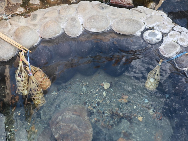 Eggs in a tourist basket Boiled in mineral water and natural hot water Thailand