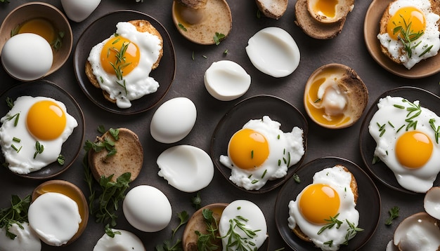 eggs on a tray with eggs and fried eggs