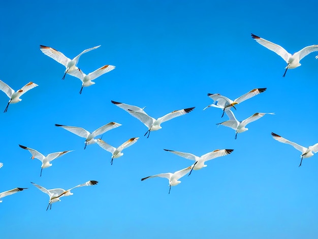 Egretta gazette birds flying in rows in the sky