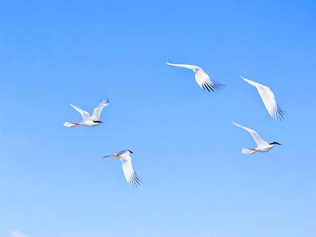 Egretta gazette birds flying in rows in the sky