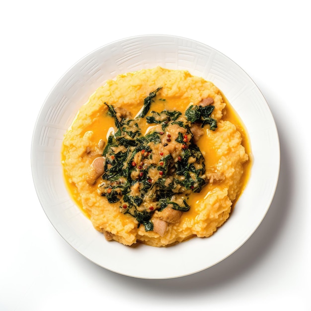 Egusi Soup Nigerian Dish On Plate On White Background Directly Above View