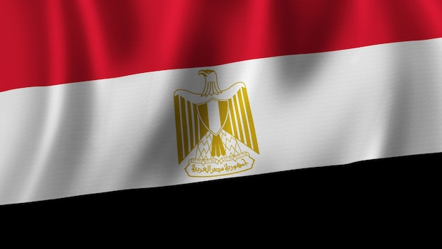 Egypt Flag Waving Closeup 3D Rendering With High Quality Image with Fabric Texture