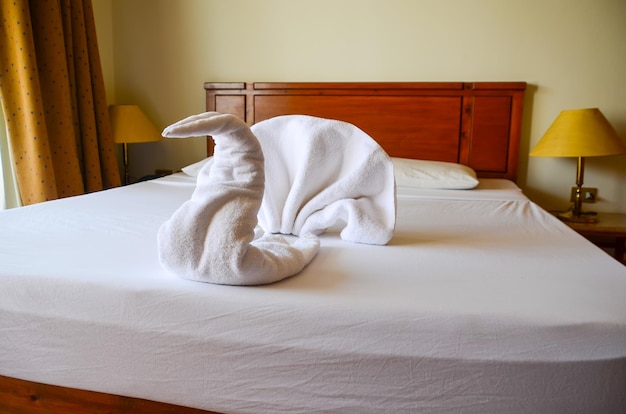 EGYPT SHARM EL SHEIKH. the hotel staff make figures out of towels to surprise customers