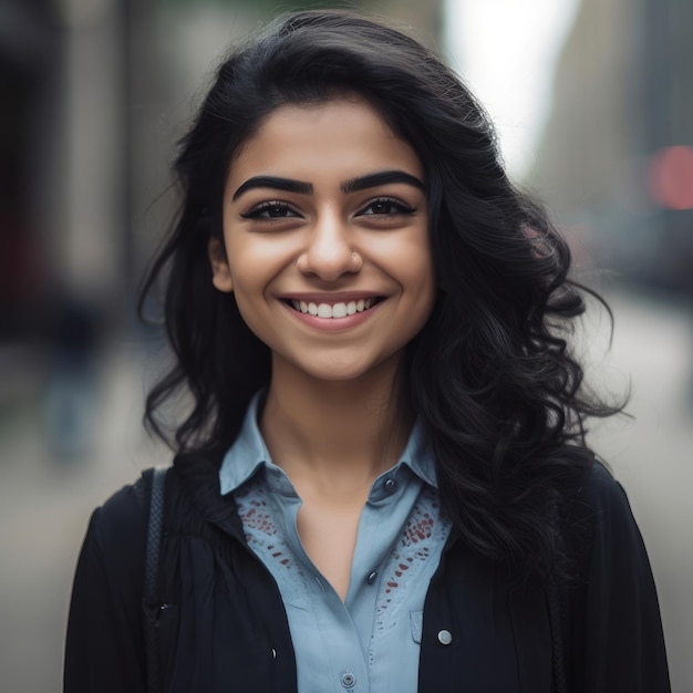 Egyptian arab woman portrait with black hair smile and happy face