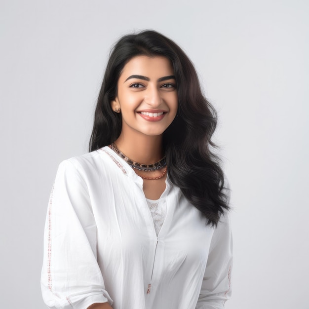 Egyptian arab woman portrait with black hair smile and happy face