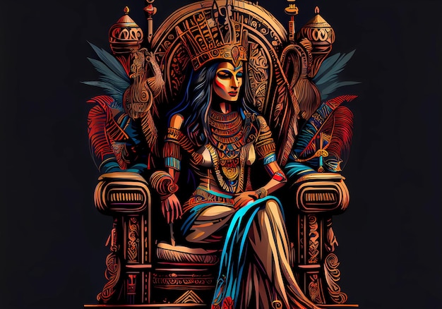 Egyptian Cleopatra sits on a throne