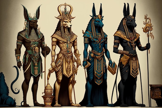 Egyptian deities including Anubis Seth Hathor and Horus