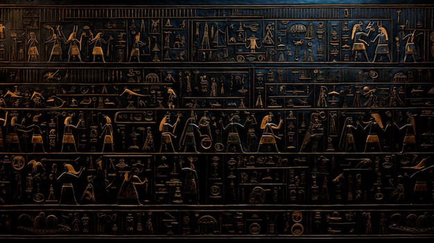 egyptian hieroglyphs on a dark background