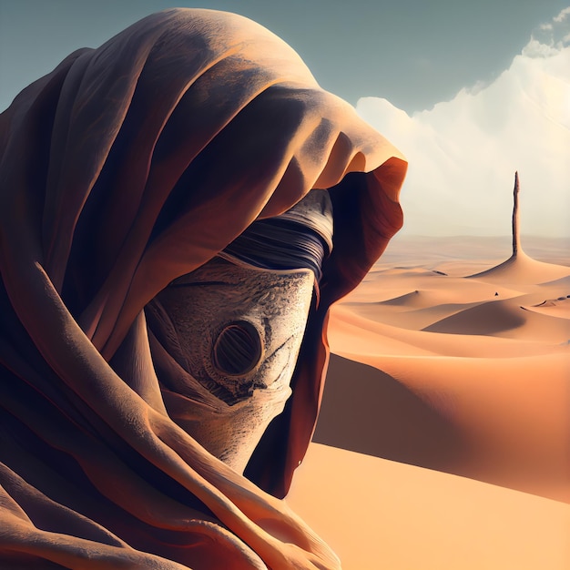 Egyptian man in the desert 3d rendering Computer digital drawing