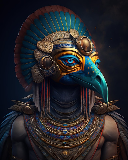 Egyptian pharaoh Horus god warrior in royal costumes and accessories