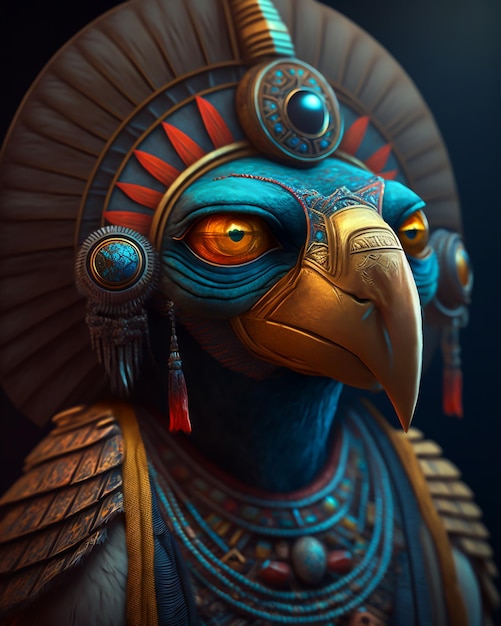 Egyptian pharaoh Horus god warrior in royal costumes and accessories