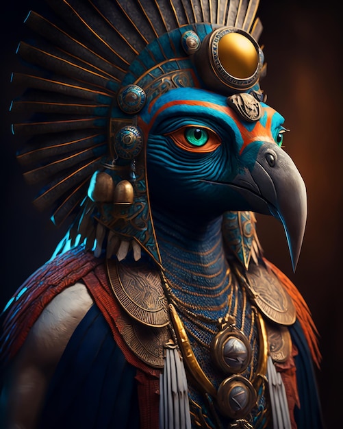 Egyptian pharaoh Horus god warrior in royal costumes and accessories