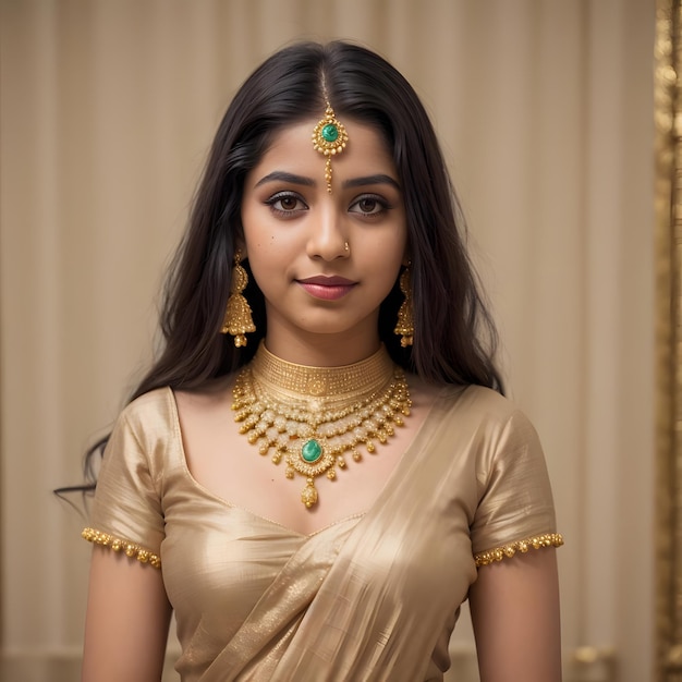 An Egyptian Queen Adorns Herself in Splendid Saree and Gold Jewels