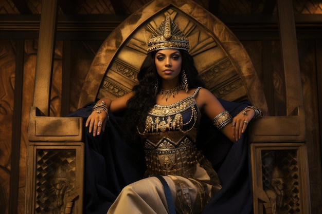 Egyptian queen standing inside the royal throne AI generated